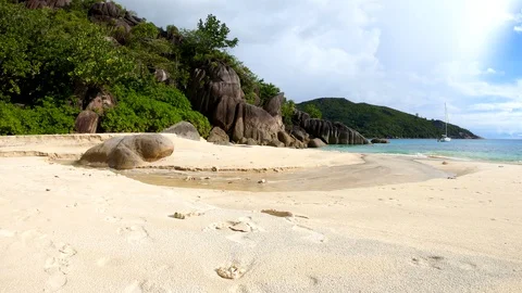 Seychelles beach stream Stock Footage 129408376