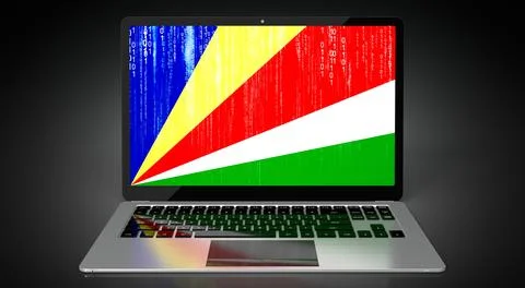 Seychelles - country flag and binary code on laptop screen イラスト素材