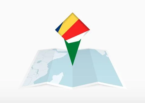 Seychelles is depicted on a folded paper map and pinned location marker wit.. Stock Illustration