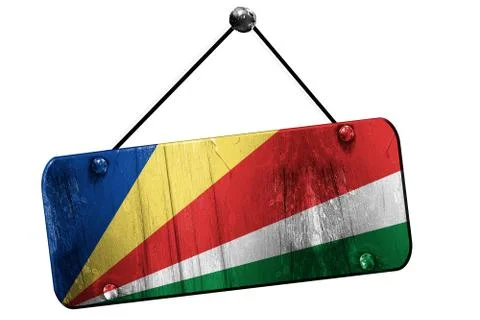 Seychelles flag, 3D rendering, vintage grunge hanging sign Stock Illustration