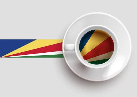 Seychelles flag with coffee on top view Stock Illustration