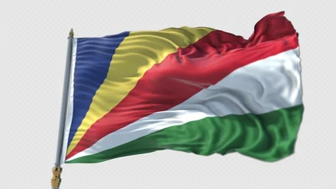 Seychelles Flag on a flagpole Waving on Transparent Alpha Background Video stock 292308931