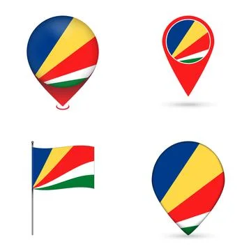 Seychelles Flag Map Pin Icons Set Collection. Stock Illustration