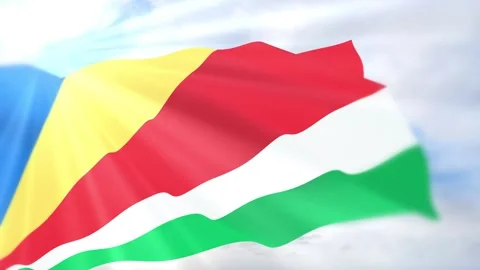 Seychelles Flag Seamless Loop 4k 60fps on Sky Background Stock Footage 340620725