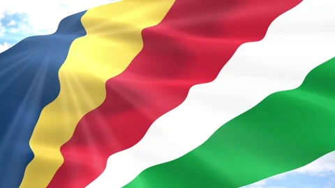 Seychelles Flag Seamless Loop 4k 60fps on Sky Background Stock Footage 341551179