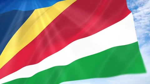 Seychelles Flag Seamless Loop 4k 60fps on Sky Background Stock Footage 341677527