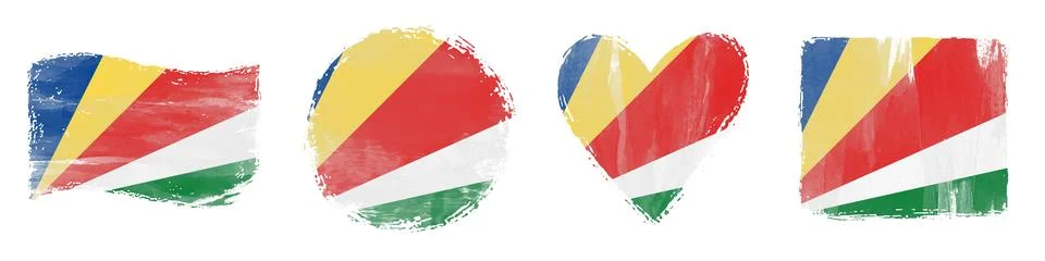 Seychelles Flag Set Brush Stroke Shapes Stock Illustration