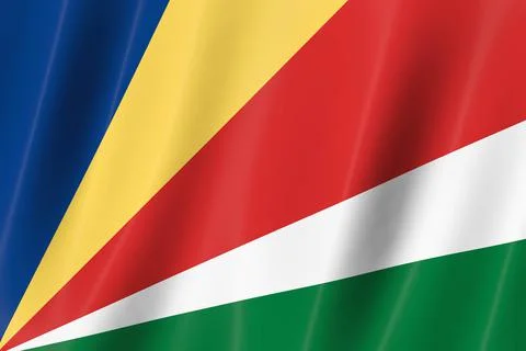 Seychelles flag of silk-3D panoramic  illustration Ilustração Stock