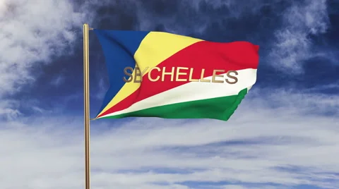 Seychelles flag with title waving in the wind. Looping sun rises style Stock Footage 48912529