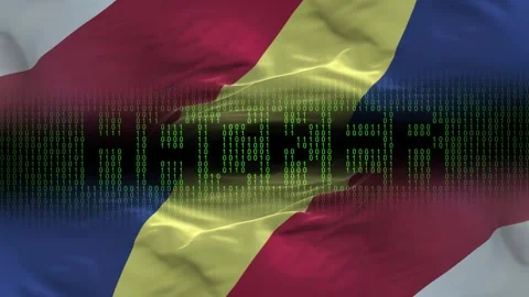 Seychelles flag - Waving flag on matrix binary code background Stock Footage 321420567