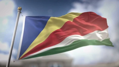Seychelles Flag Waving Slow Motion 3D Rendering Blue Sky Background - Seaml.. Stock Footage 75512962