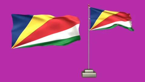 Seychelles flag waving in the wind on a pink background Stock Footage 277955715
