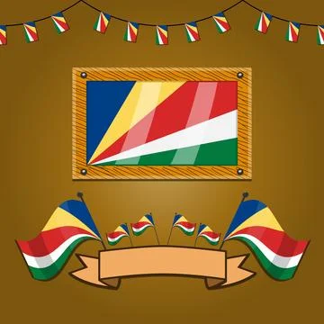 Seychelles Flags On Frame Wood, Label Stock Illustration