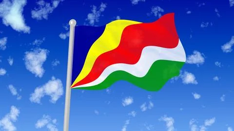 Seychelles flying flag wave in the sky with clouds Stockillustratie