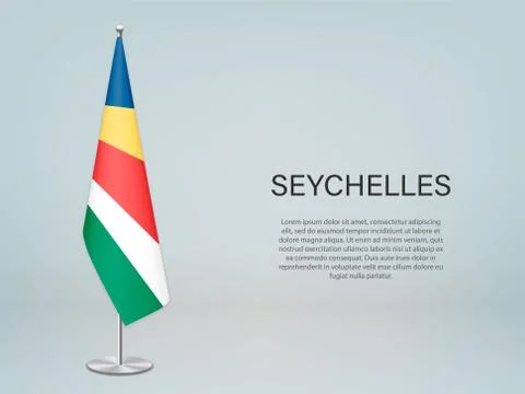 Seychelles hanging flag on stand. Template forconference banner Illustration