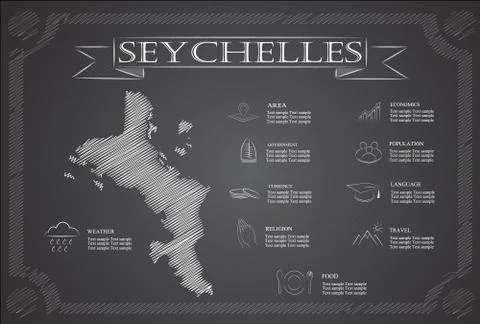 Seychelles , infographics, statistical data, sights. Illustrazione stock