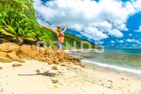 Seychelles jumper woman Stock Photos