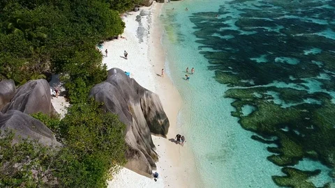 Seychelles La digue Anse Source D'argent Reef Beach Video stock 114033270