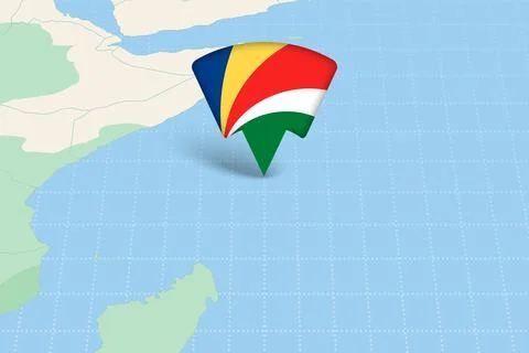 Seychelles Location Highlighted on Map with Flag Icon. Stock Illustration