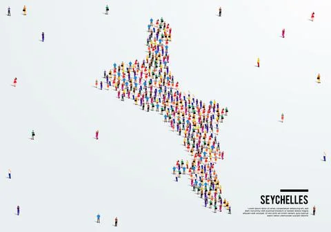 Seychelles Map. Large group of people form to create a shape of Seychelles Map. Stock Illustration