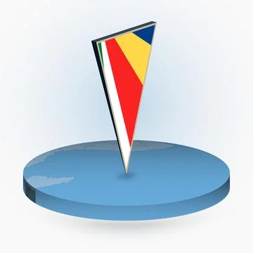 Seychelles map in round isometric style with triangular 3D flag of Seychelles Stock Illustration