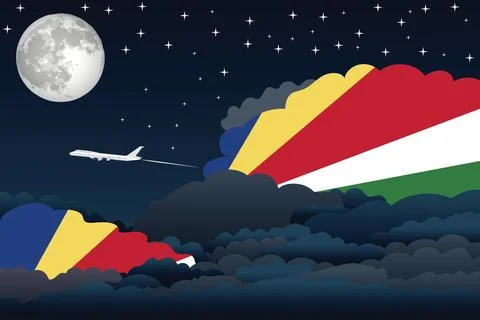 Seychelles Night Clouds Airplane Vector Illustration Stock Illustration