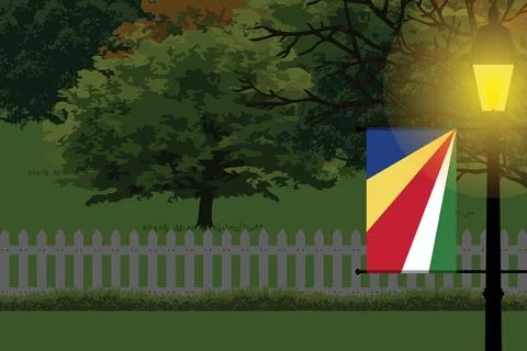 Seychelles Night Trees Lamp Vector Illustration Stock Illustration