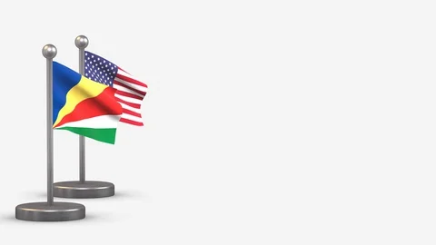 Seychelles seamless 3D waving flag animation on tiny flagpole. Stock Footage 128566900