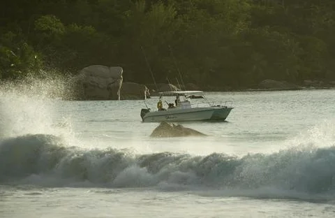 Seychelles-shark Attack On British Man Ian Redmond. A Sunset Vigil By Locals And Stock Photos