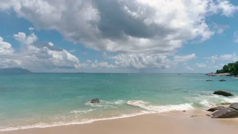 Seychelles sunset beach drone video Stock Footage 154959907