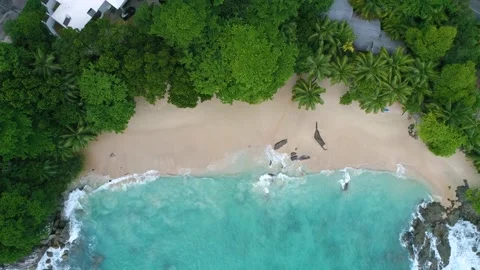 Seychelles sunset beach drone video Stock Footage 154960036