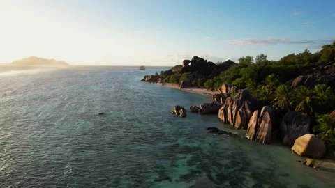 Seychelles Tropical Coast at Sunset Stock Footage 345520480