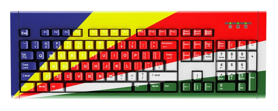 Seychelloise flag painted on computer keyboard. 3D rendering Illustrazione stock