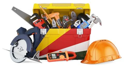 Seychelloise flag painted on the toolbox. Service, repair and construction in Stock Illustration