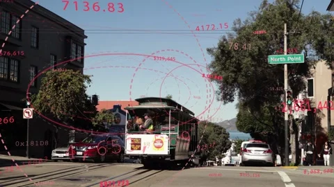 SF cable car driver engaging cable, rolling down to camera, carrying riders Stock Footage 333286432