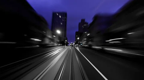 SF City Driving Time Lapse Night BW Stock Footage 32115117