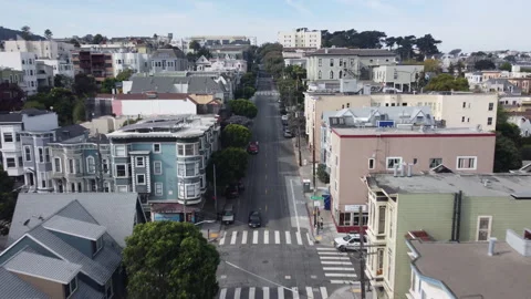 SF Drone Fly Over Hayes Valley Street Stock Footage 227062250