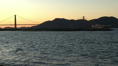 SF Goldengate,ship sunset Stock Footage 557356