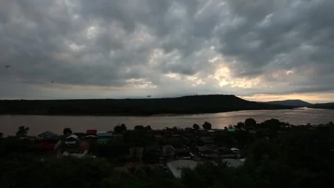 SFF Sunset at Khong Chiam Ubon Ratchathani 07102017 008 MVI 4479 Stock Footage 343884076