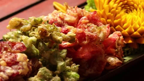 SFF Thai deep fried flowers Bangkok 11242562 020 MVI 6883 Stock Footage 340418133