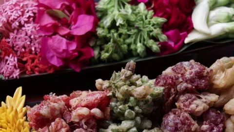 SFF Thai deep fried flowers Bangkok 11242562 020 MVI 6890 Stock Footage 340418149