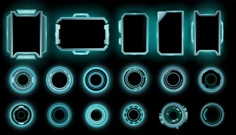 Sfi-fi game frame vector space HUD set, digital cyber overlay border kit Stock Illustration