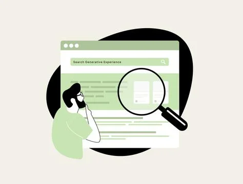 SGE - Search Generative Experience. AI-powered search concept. Experience AI Stock Illustration