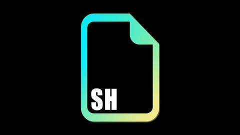 SH document file format icon on black background. Illustrazione stock