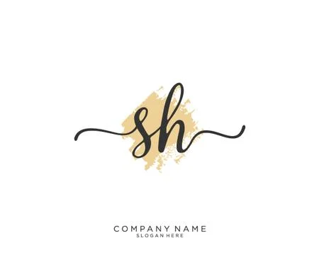 SH Initial handwriting logo design Stock Illustration