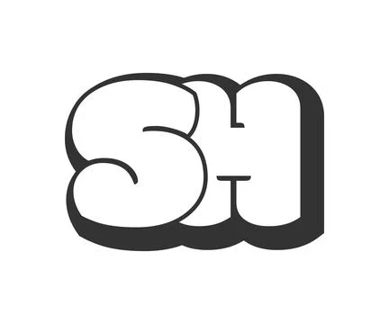 SH logo, bubble comic lettering, rounded in graffiti style black and white .. Stock Illustration