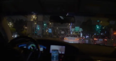 SH night rain cab ramp Stock Footage 100879642