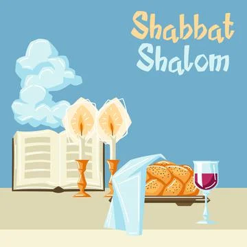 Shabbat Shalom background with religious objects. Background with Jewish symbols Stock Illustration