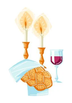 Shabbat Shalom background with religious objects. Background with Jewish symbols Stock Illustration