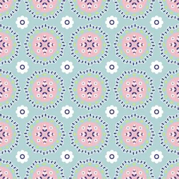 Shabby chic ornament. Seamless pattern with abstract flowers on pink background Stock Illustration